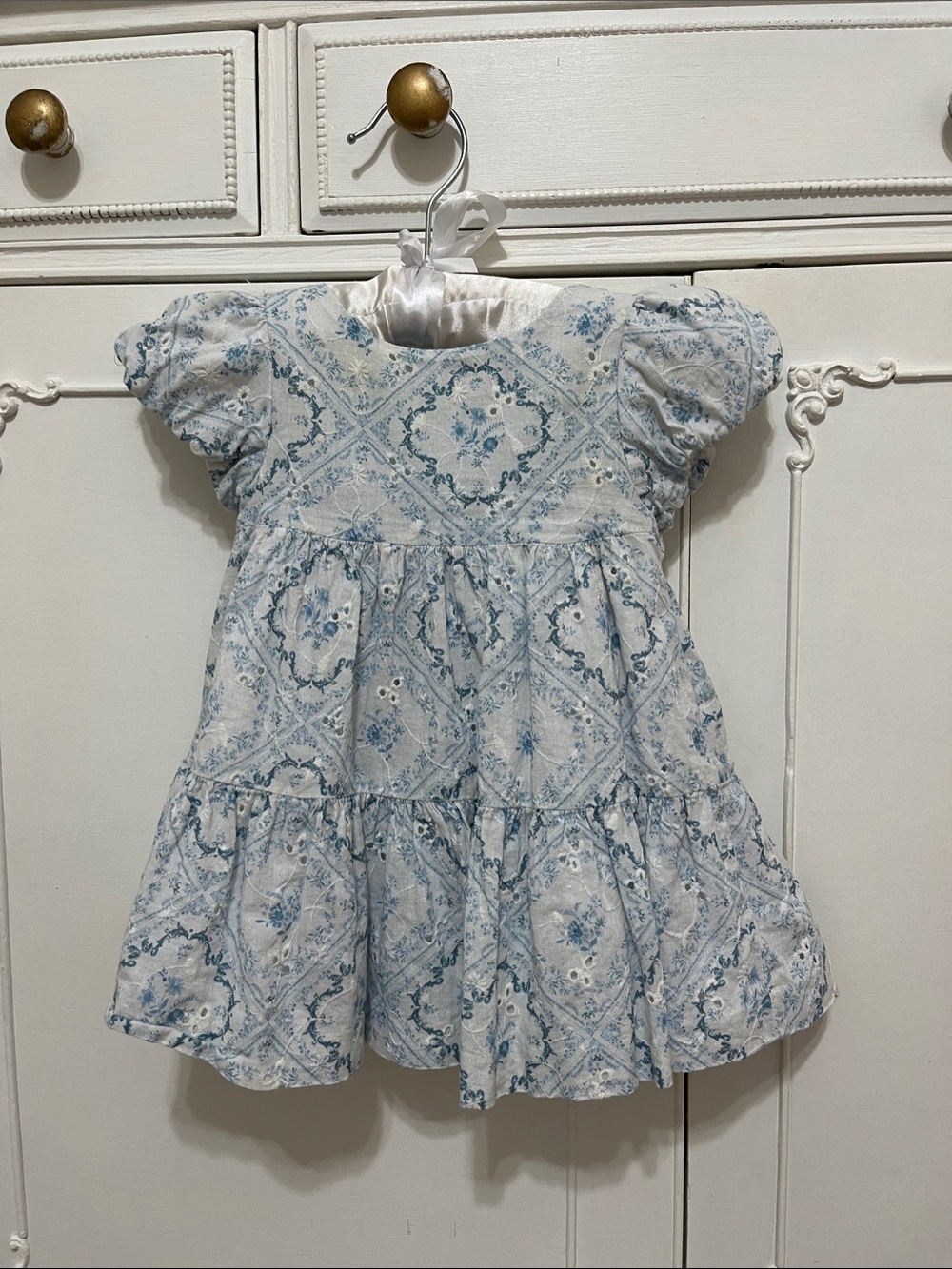 Edgehill Collection Blue and White Floral Tiered Dress - Girls